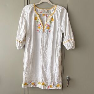 Calypso St. Barth White Mini Dress with Floral Embroidery size xs